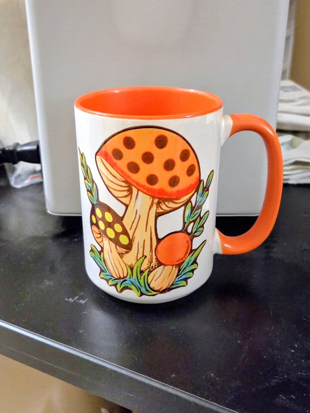 Vintage-inspired Orange Mushroom Ceramic Coffee Mug
